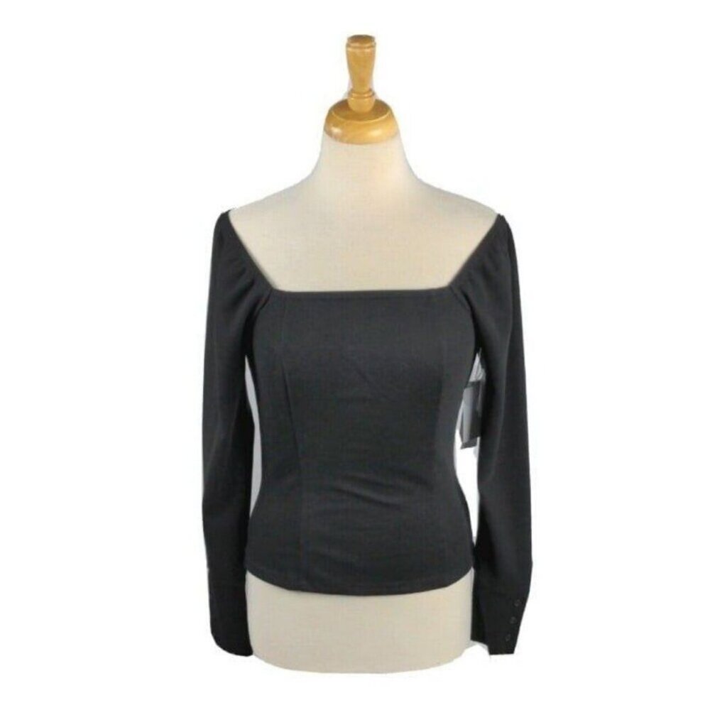Treasure & Bond Womens Off Shoulder Top Long Sleeve Body Con Small Black NEW